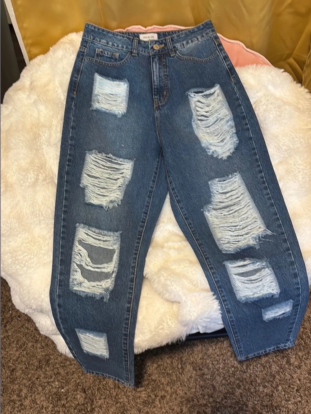 Distressed Straight-Leg Women's Jeans - Dark Blue